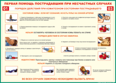 Таблица "Порядок действий при коматозном состоянии пострадавшего" (100х140 сантиметров, винил) - fgospostavki.ru - Москва