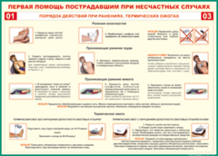 Таблица "Порядок действий при ранениях и термических ожогах" (100х140 сантиметров, винил) - fgospostavki.ru - Москва