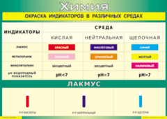 Таблица "Окраска индикаторов в различных средах" (100х140 сантиметров, винил) - fgospostavki.ru - Москва