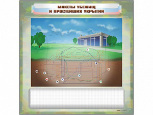 Магнитно-маркерная доска "Макеты убежищ и простейших укрытий" с комплектом фолий и тематических магнитов - fgospostavki.ru - Москва