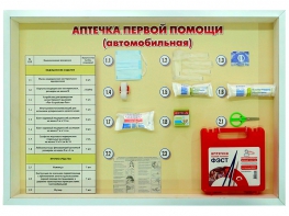 Стенд "Аптечка первой помощи (автомобильная)" (образцы под оргстеклом) - fgospostavki.ru - Москва