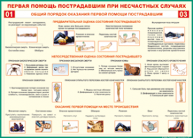 Таблица "Общий порядок оказания первой помощи пострадавшим" (100х140 сантиметров, винил) - fgospostavki.ru - Москва